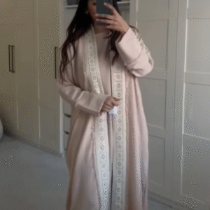 Blush Pink Embroidered Trim Abaya